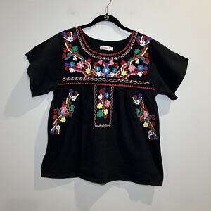 YZXDORWJ‎ Women's Embroidered Mexican Peasant Blouse Summer Shirt Short Sleeve L